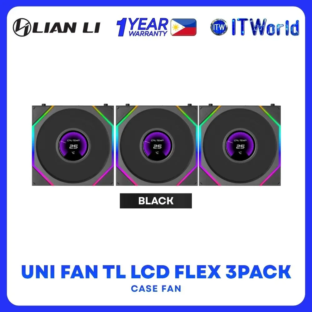 Lian Li Uni Fan TL LCD Flex 120 ARGB Fluid Dynamic Bearing Modular Triple Fan - Black | White