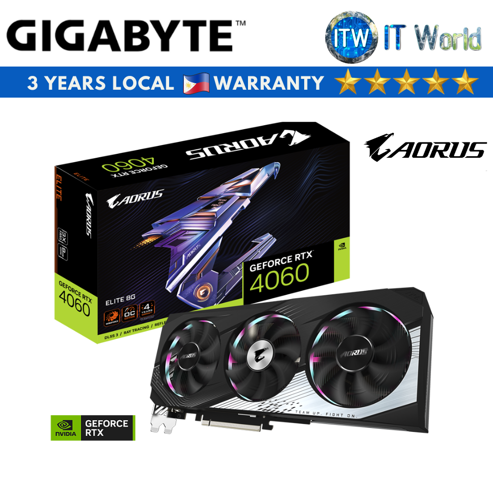ITW | Gigabyte Aorus Geforce RTX 4060 Elite 8GB GDDR6 Graphics Card (GV-N4060AORUS-E-8GD)