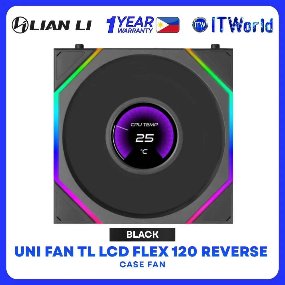 Lian Li Uni Fan TL LCD Flex 120 ARGB Reverse Blade FDB Modular Single Fan - Black | White