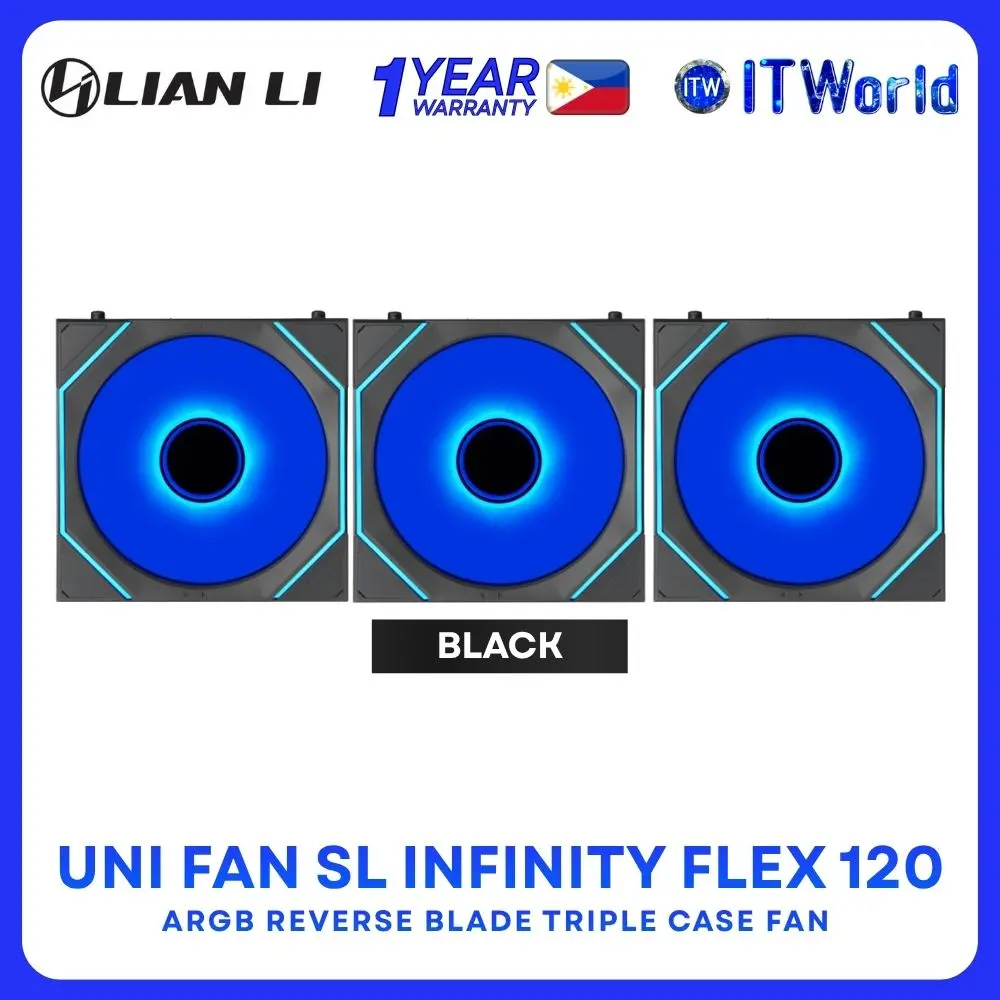 Lian Li Uni Fan SL Infinity Flex 120 AGRB Reverse Blade FDB Triple Case Fan - Black | White