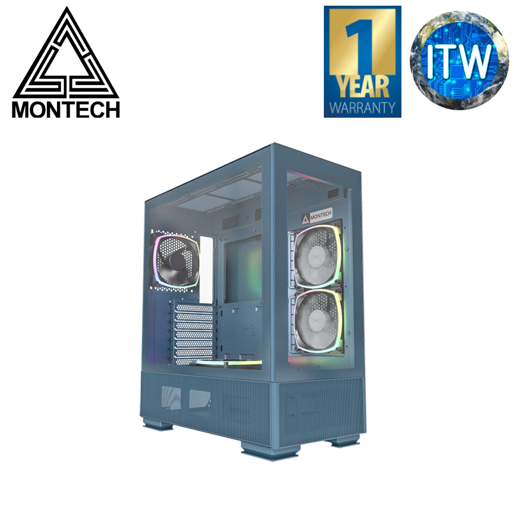 Montech Sky Two ATX/MicroATX/Mini ITX Tempered Glass PC Case (Morocco Blue)