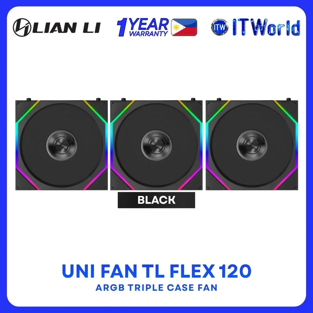 Lian Li Uni Fan TL Flex 120 ARGB Fluid Dynamic Bearing Triple Case Fan - Black | White