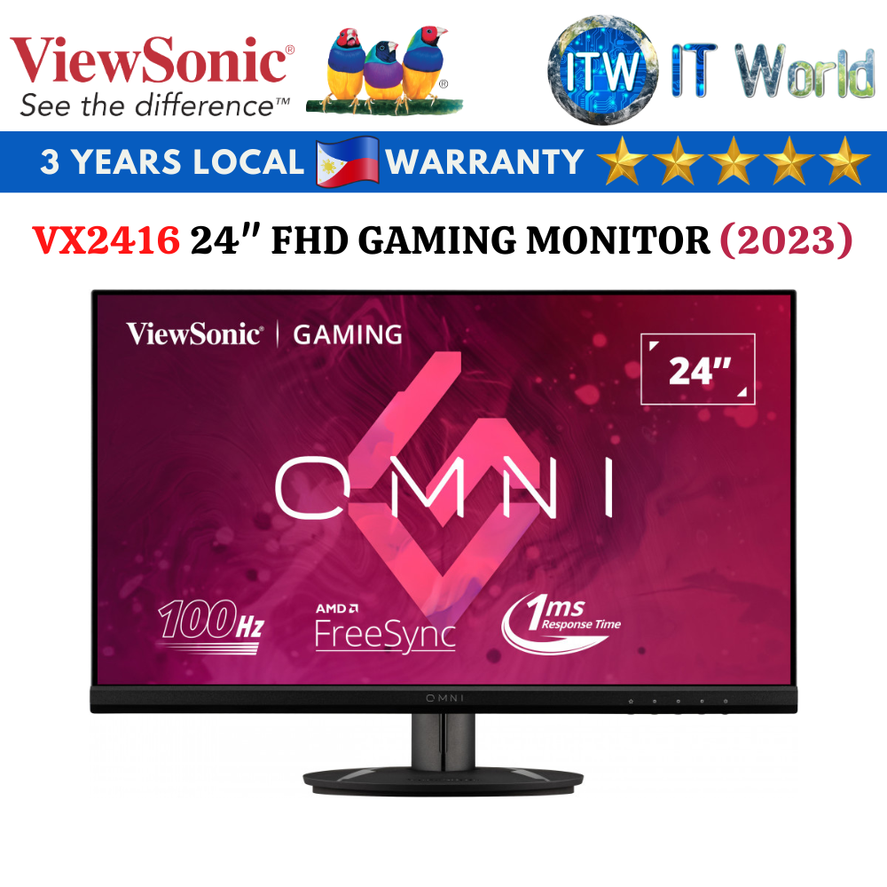 Viewsonic VX2416 24&quot; 1920x1080 (FHD), 100Hz, IPS, 1ms Flicker-free Gaming Monitor (2023 Model)