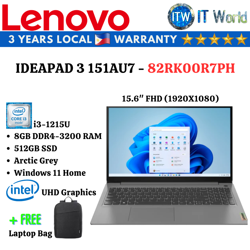 Lenovo Ideapad 3 151AU7 i3-1215U | 15.6&quot; FHD | 8GB RAM | 512GB SSD Laptop ITWorld (82RK00R7PH)