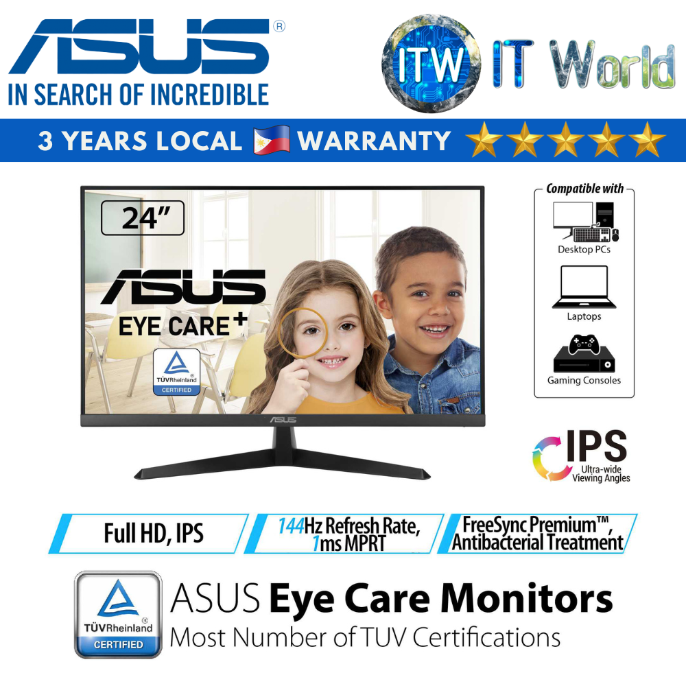 Itw | ASUS VY249HGE / 24&quot; (1920 x 1080 FHD) / 144Hz / IPS / 1ms Flicker-free Gaming Monitor