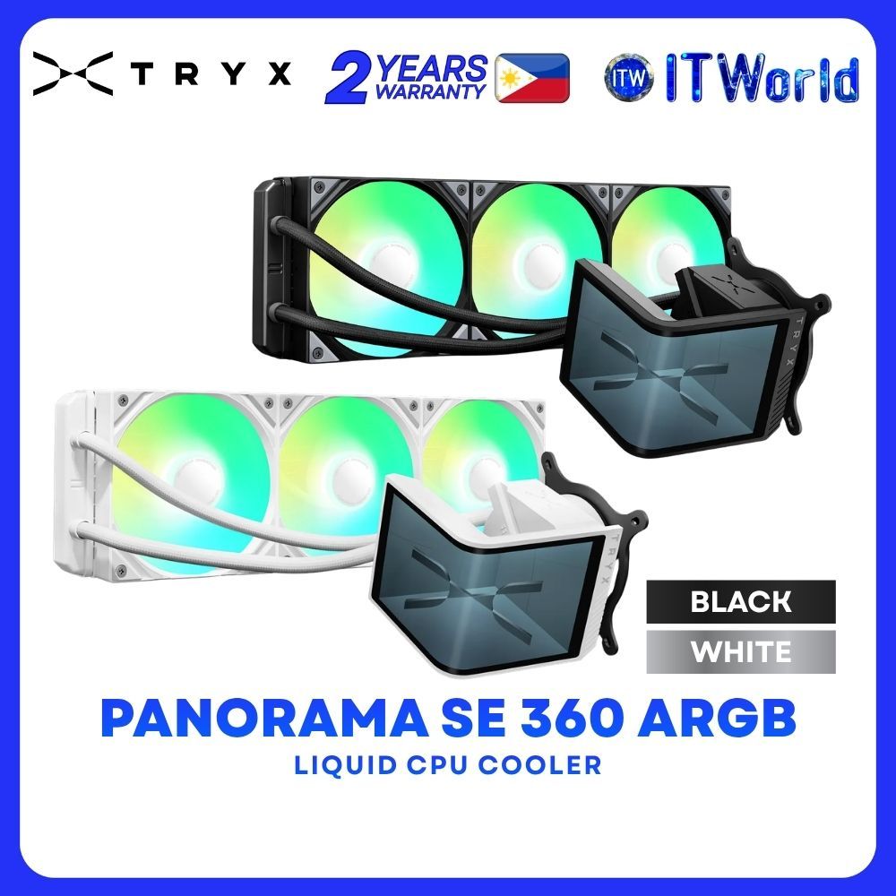 Tryx Panorama SE 360mm ARGB AIO Liquid CPU Cooler with 6.67" Curved OLED - Black | White itw