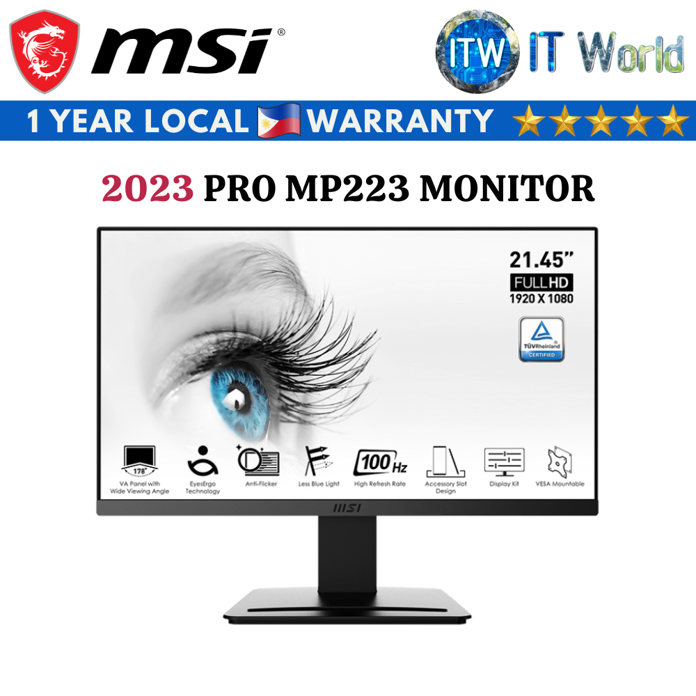 MSI Pro MP223 / 22&quot; FHD / 100Hz / VA / 1ms(MPRT) / 4ms(GTG) Anti-Glare Monitor (2023 Model)