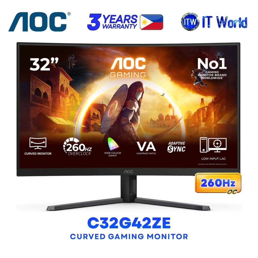 AOC C32G42ZE - 31.5" FHD / 260Hz OC / VA / 4ms GTG, 0.3ms MPRT / 1500R Curved Gaming Monitor