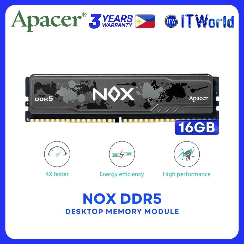 Apacer NOX DDR5 16GB (16GBx1) 6000Mhz Desktop Memory Module Single Kit - AH5U16G60C622MBAA-1