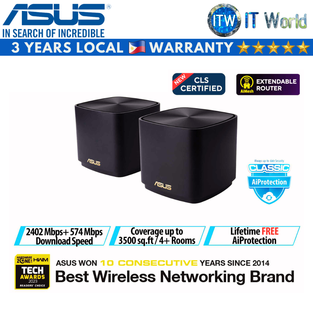 Asus ZenWifi XD5 AX3000 Dual-Band Mesh Wifi 6 System Router - (2-Pack) Black