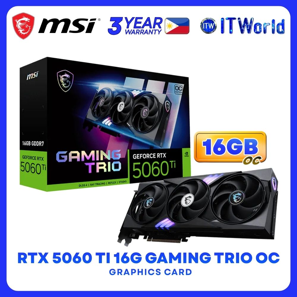 MSI Geforce RTX 5060 Ti 16GB GDDR7 Gaming Trio OC Triple Fans Graphics Card