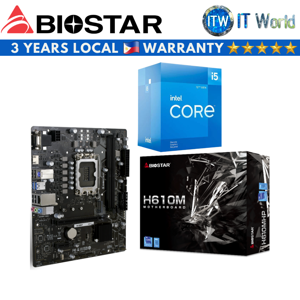 Intel Core i5-12400F Processor with Biostar H610MHP micro-ATX LGA1700 DDR4 Motherboard Bundle