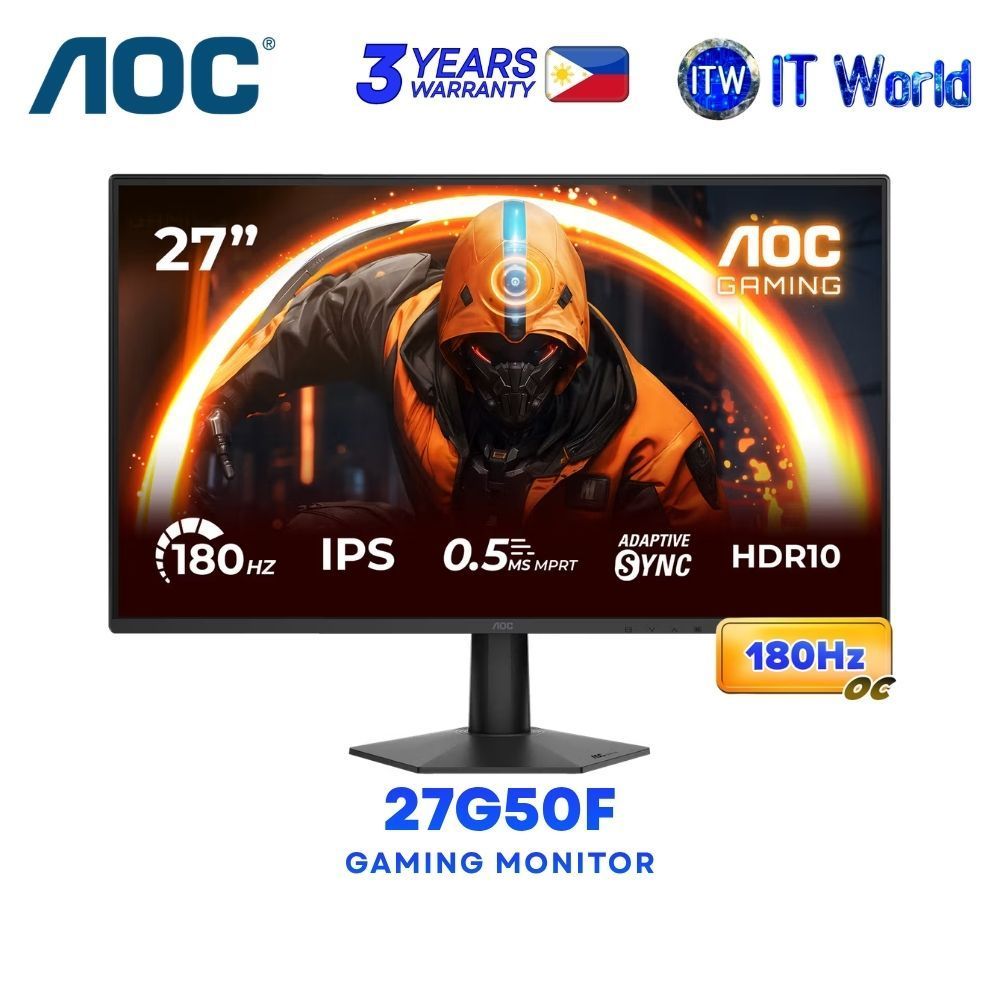 AOC 27G50F - 27" 1920x1080 FHD / 180Hz OC / IPS / 4ms GTG, 0.5ms MPRT Adaptive Sync Gaming Monitor