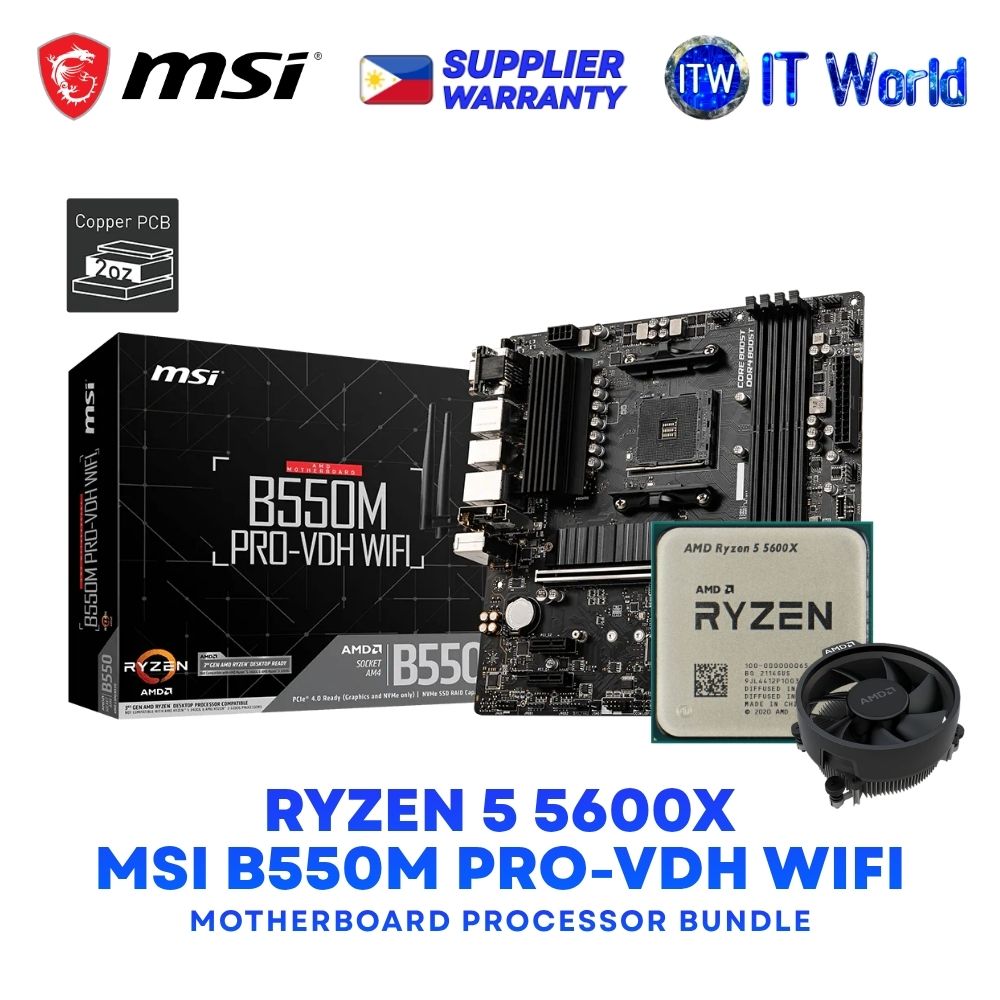 AMD Ryzen 5 5600X Desktop Processor Tray Type with MSI B550M PRO-VDH WIFI Motherboard Bundle