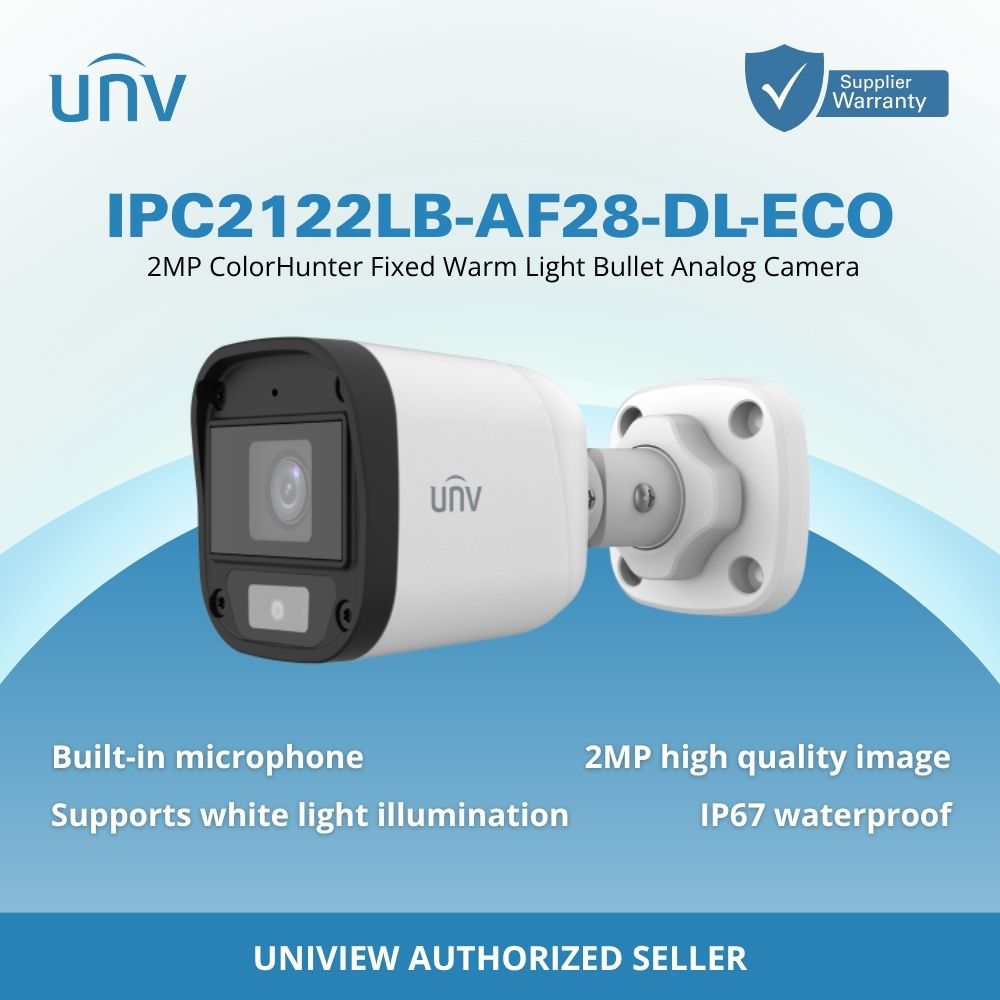 UNV UAC-B112-AF28-W 2MP ColorHunter Warm Light Bullet Analog Camera 2.8mm IP67 itw