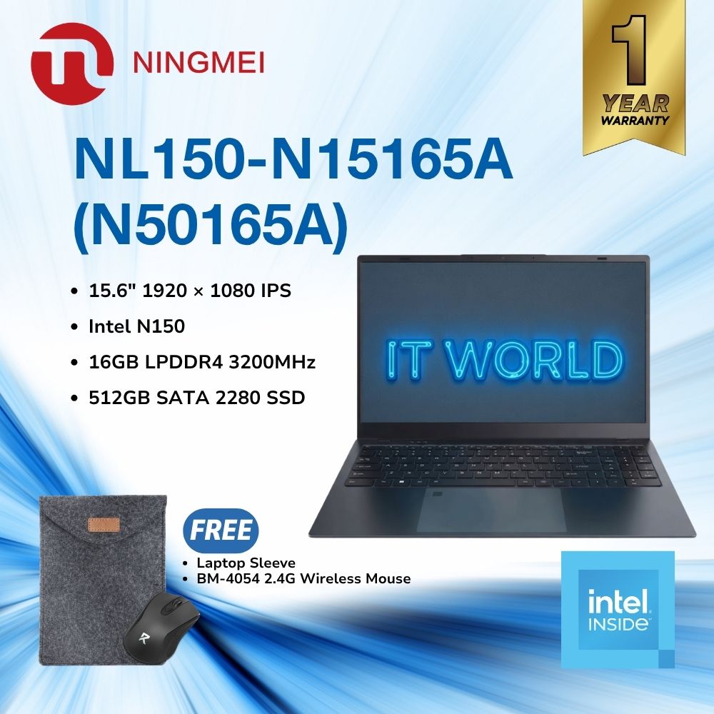 Ningmei NL150-N15165A (N50165A) - 15.6" IPS / Intel N150 / 16GB LPDDR4-3200 / 512GB SSD / Laptop