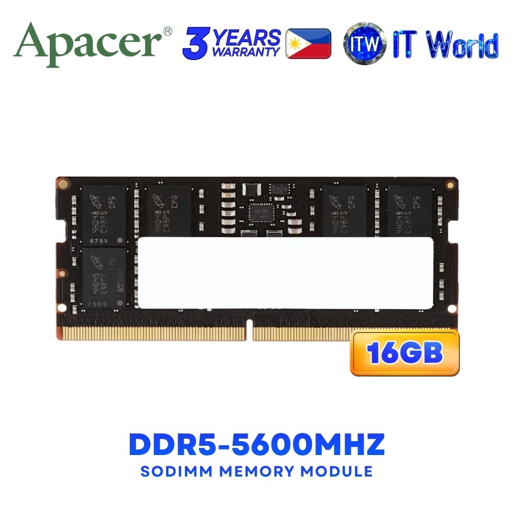 Apacer 16GB (1x16GB) DDR5-5600Mhz Single Channel SODIMM Memory Module AS16GHB56CVBBGH