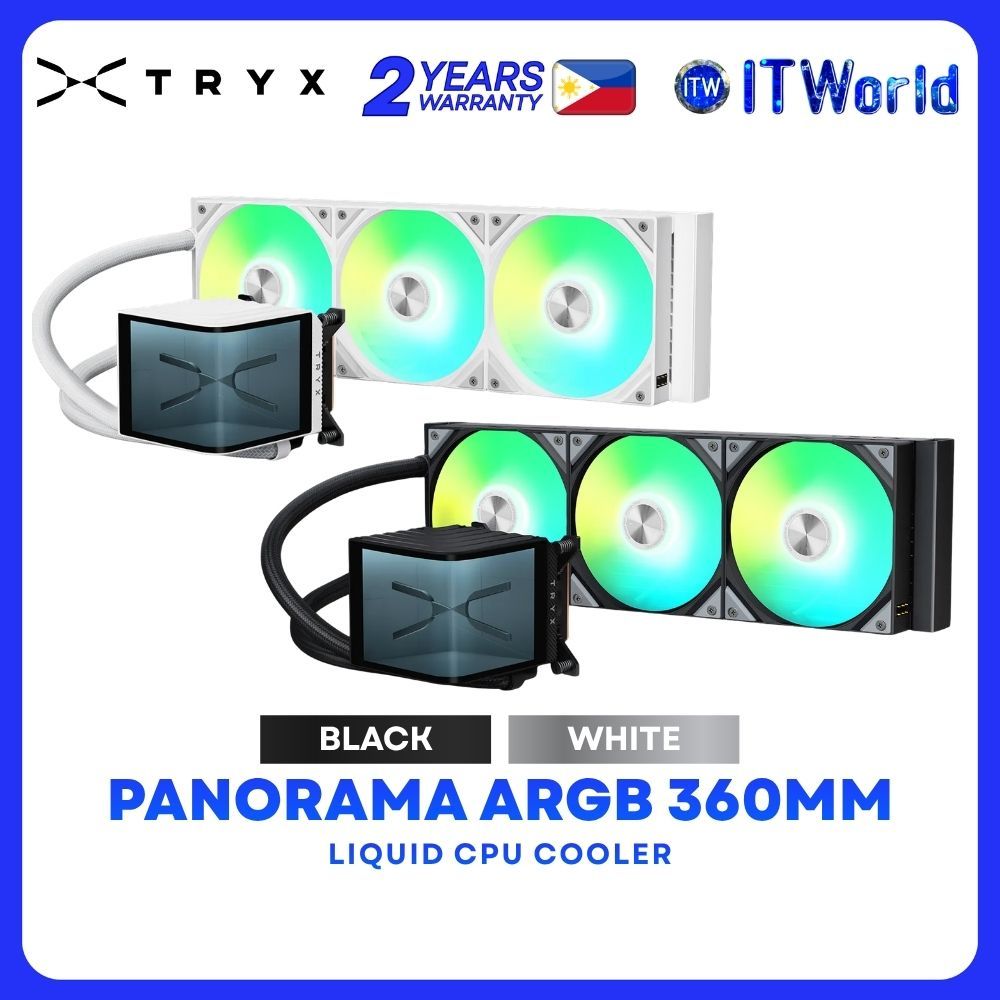 Tryx Panorama ARGB 360mm Fluid Bearing Dynamic Liquid CPU Cooler with Display Screen- Black | White itw