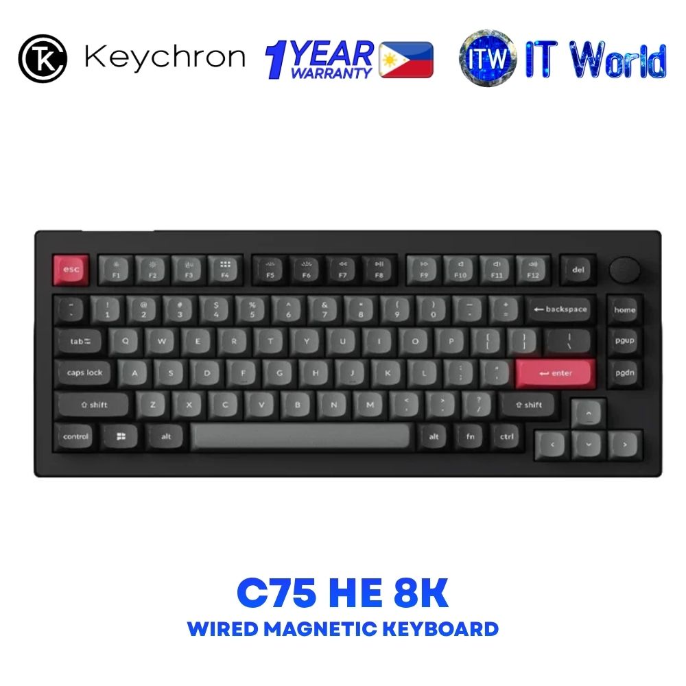 Keychron C75 HE 8K 75% Layout Hot-Swappable RGB LED Wired Magnetic Switch Keyboard C75H-M1-PH