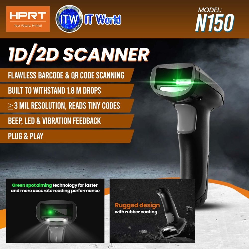 HPRT N150 640x480px ≥3mil Reso Flawless Barcode and QR Code Scanning USB Handheld Barcode Scanner  itw