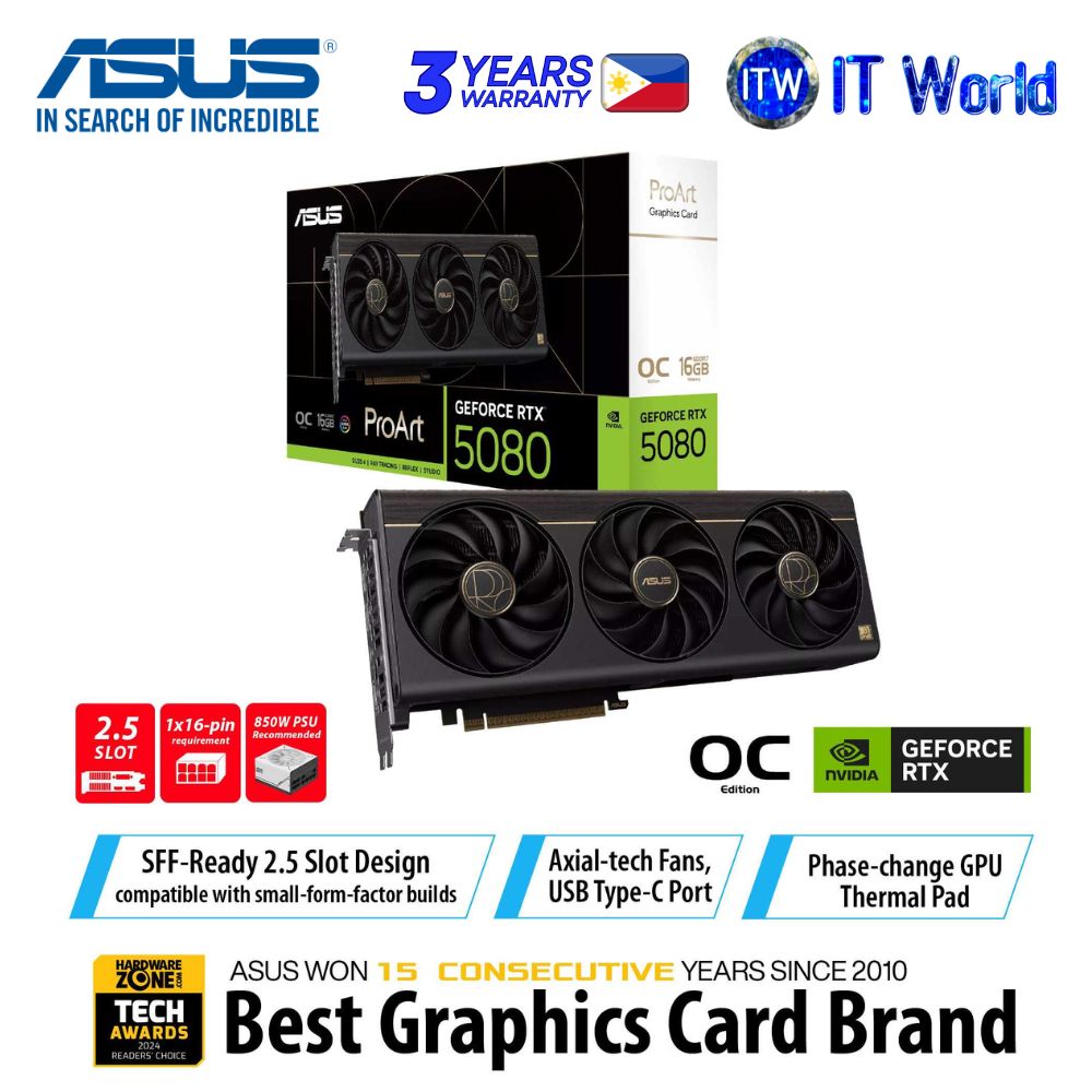 ASUS ProArt Geforce RTX 5080 16GB GDDR7 OC Edition Triple Fans Graphics Card PROART-RTX5080-O16G
