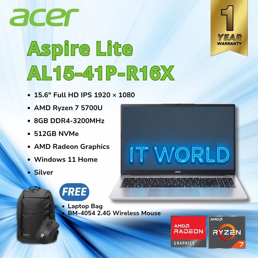 Acer Aspire Lite AL15-41P-R16X - 15.6" FHD / R7 5700U / 8GB DDR4-3200 / 512GB NVME / Silver Laptop