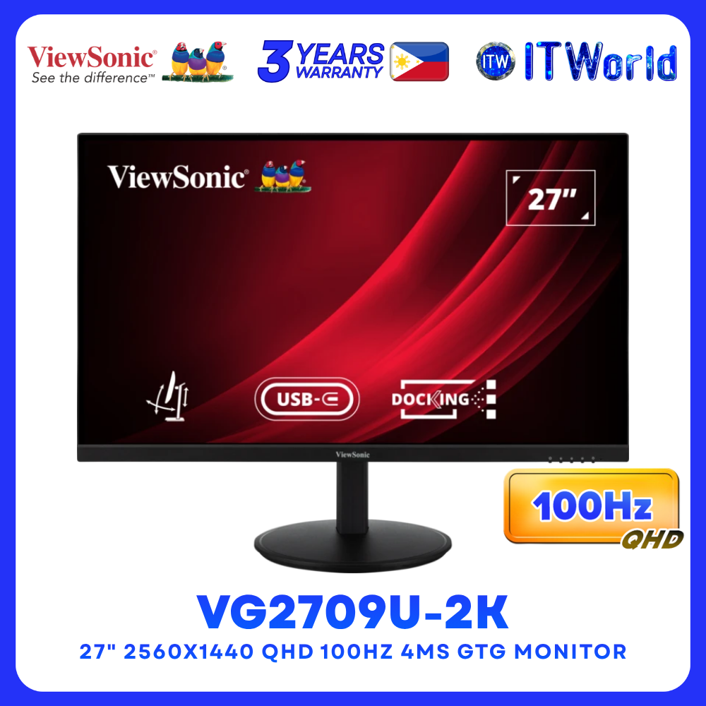 ViewSonic VG2709U-2K 27" 2560x1440 QHD 100Hz IPS 4ms GTG USB-C Docking Monitor itw