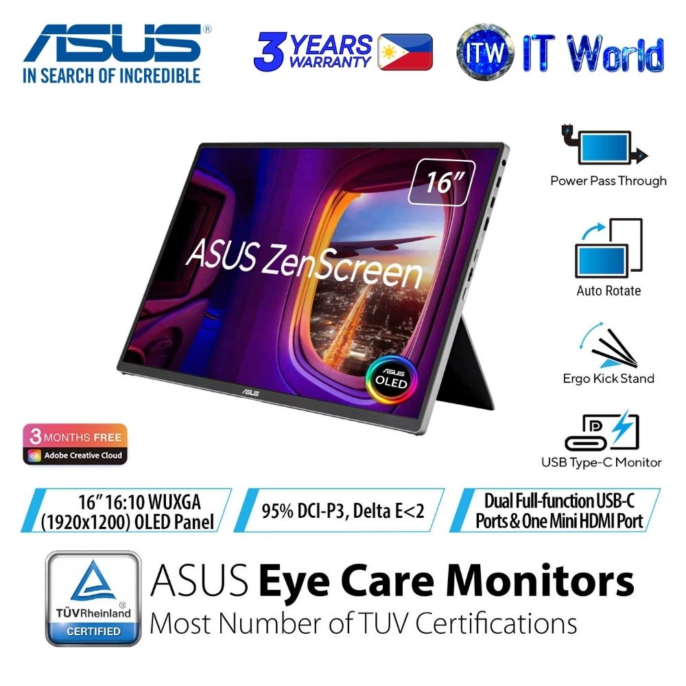 ASUS ZenScreen OLED MQ16FC - 16" 1920x1200 WUXGA / 60Hz / OLED / 1ms GTG / Portable Monitor