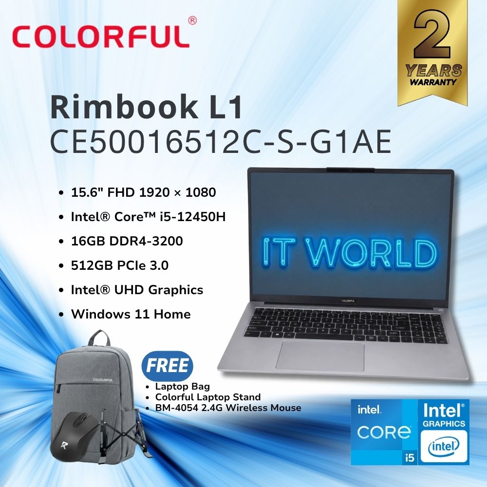 Colorful Rimbook L1 CE50016512C-S-G1AE - 15.6" FHD / i5-12450H / 16GB DDR4 / 512GB PCIe / Laptop