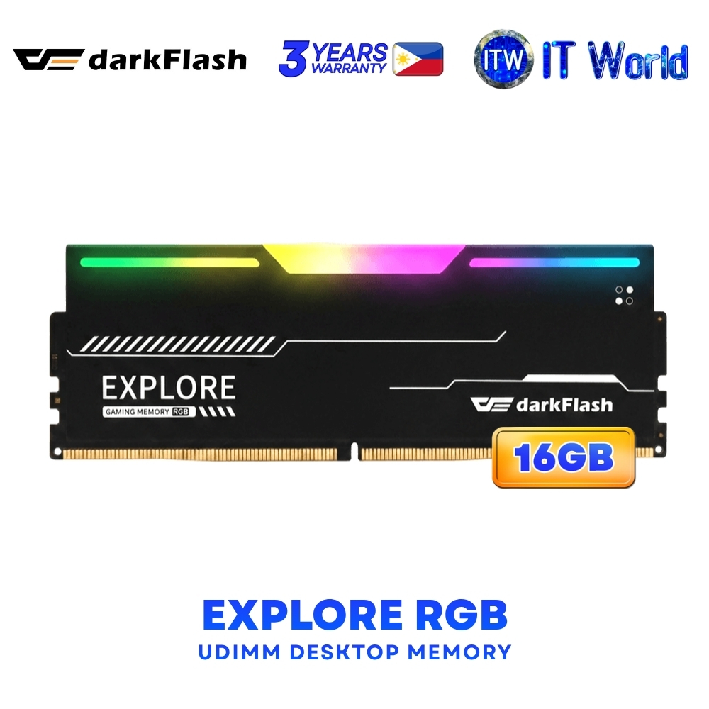 DarkFlash Explore RGB DDR4 UDIMM 16GB 3600MHz Black Gaming Memory itw