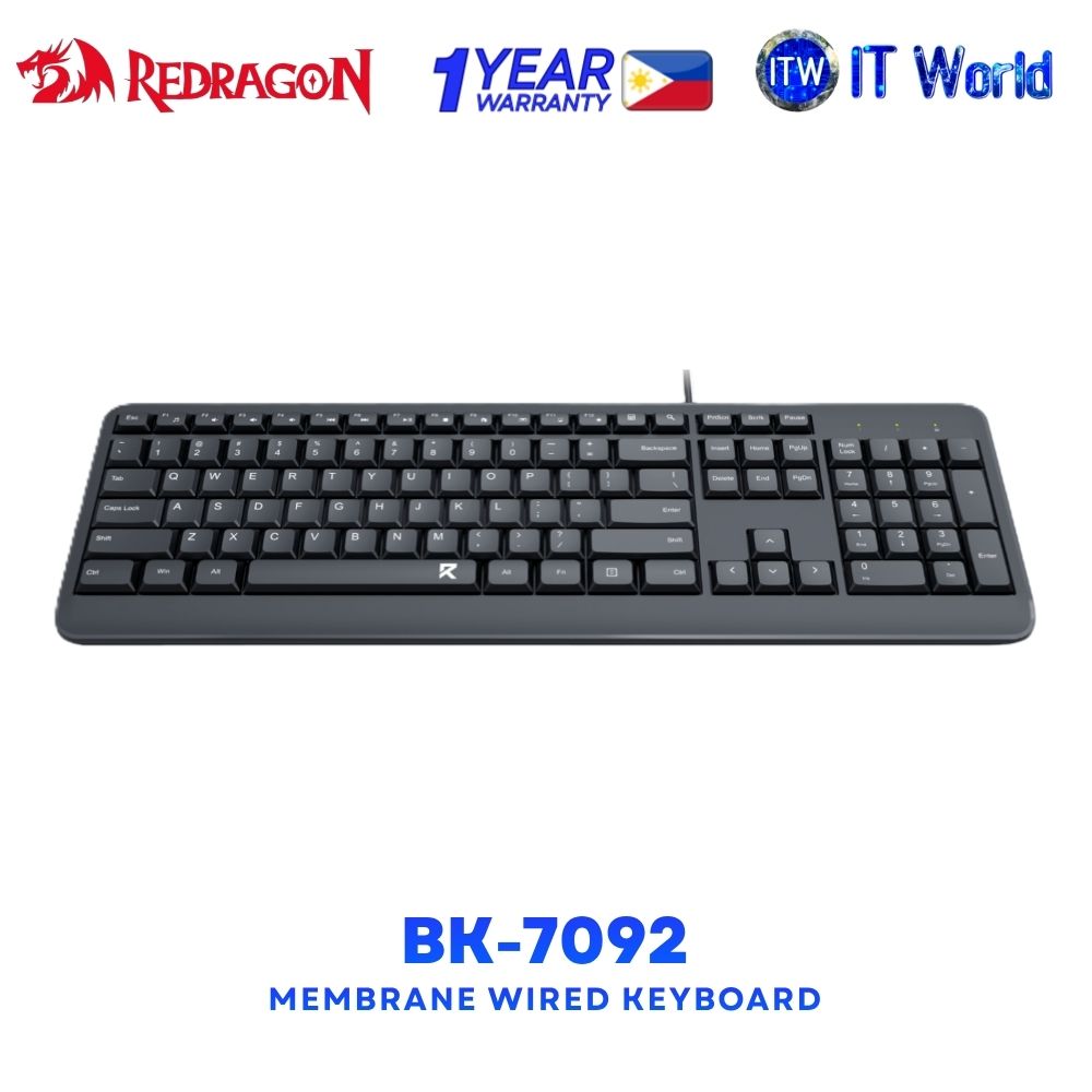 Redragon BK-7092 14 FN Hotkeys Ergonomic Design Plug and Play Membrane Wired Keyboard - Black