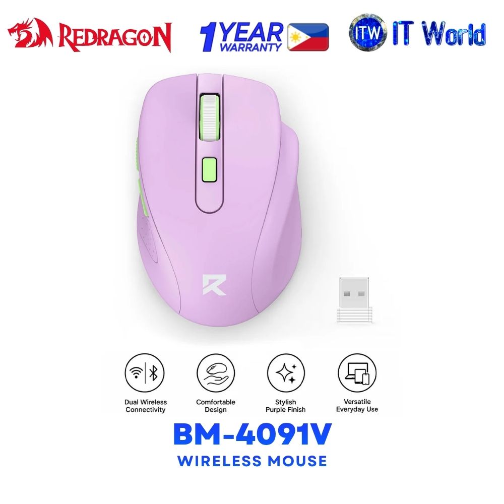 Redragon BM-4091 Dual-mode Connect Comfort Grip Portable Design 2.4G Wireless Mouse Purple BM-4091V