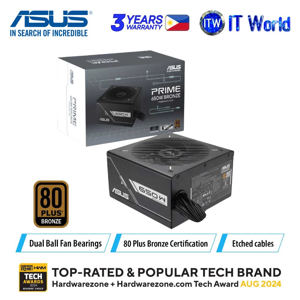 ASUS Prime 650W Bronze 80+ Bronze Dual Ball Fan Bearings Power Supply Unit - PRIME-650B-BLACK