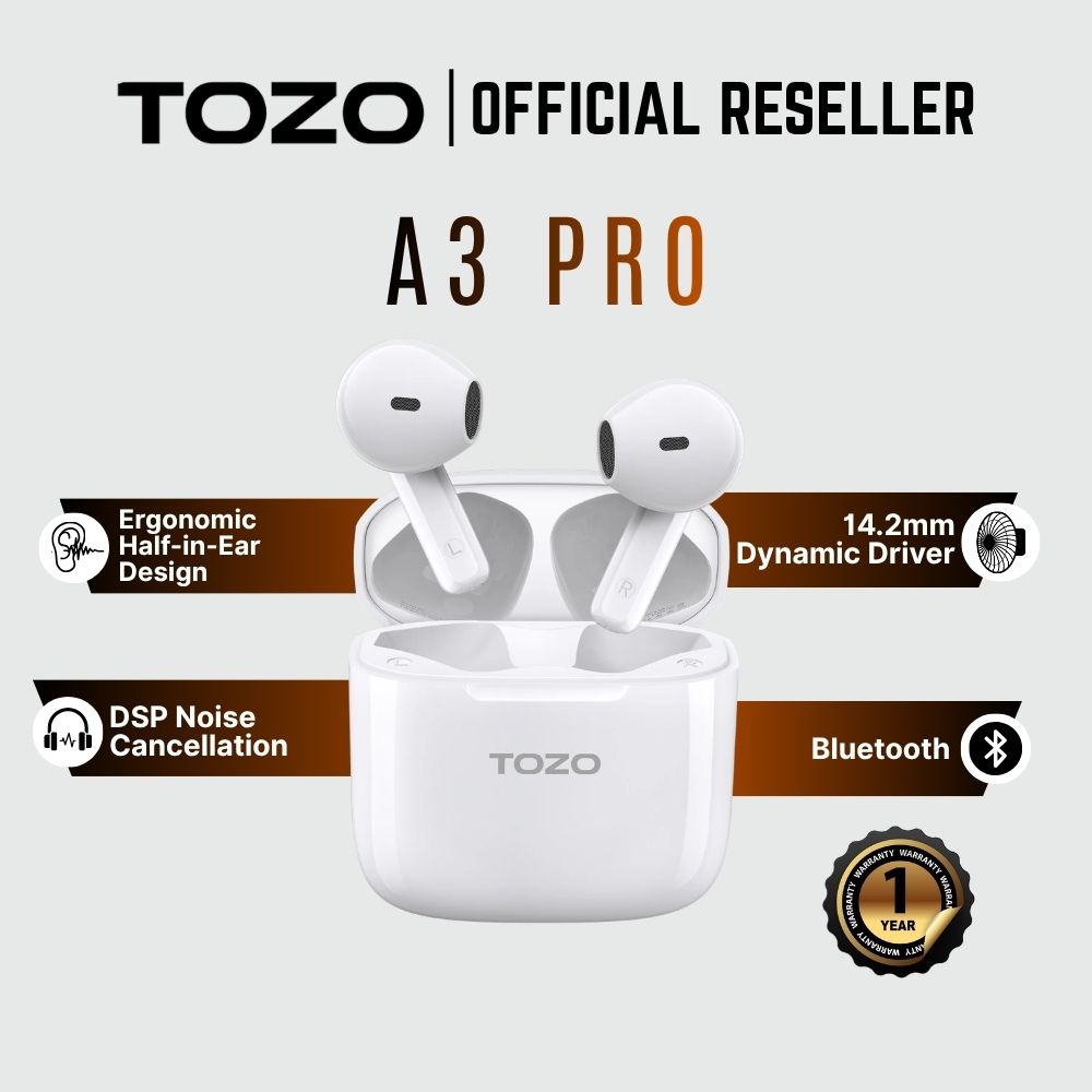 Tozo A3 Pro Half in-ear Lightweight Wireless Earbuds with Digital Call Noise Reduction - White