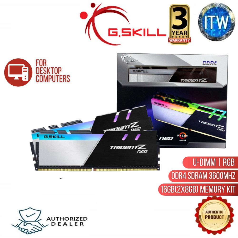 G.SKILL Trident Z Neo (for AMD Ryzen)16GB (2 x 8GB) 3600MHz 288-Pin RGB DDR4 SDRAM Desktop Memory (F4-3600C18D-16GTZN)