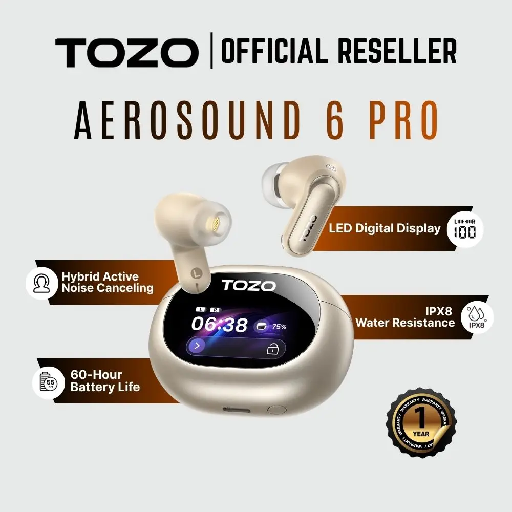 Tozo AeroSound6 Pro Noise Cancelling LED Digital Display In-Ear Wireless Earbuds - Black | Champagne
