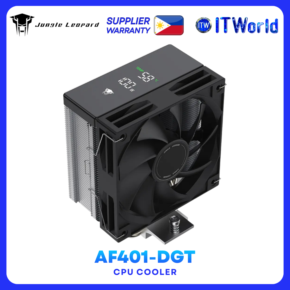 Jungle Leopard AF401-DGT CPU Cooler – Digital Temp Display, 120mm PWM Fan, Single Tower Black