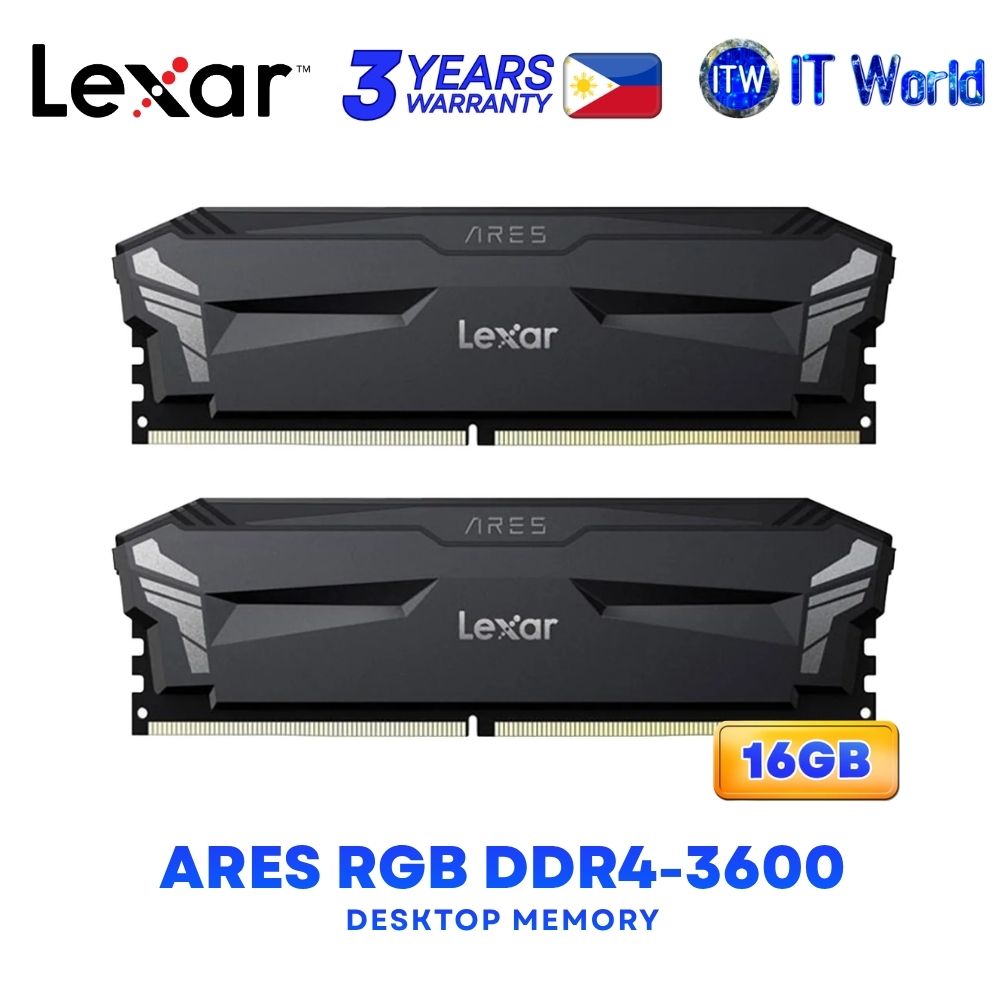 Lexar Ares DDR4 RGB 16GB (2x8GB) 3600Mhz Dual Kit Desktop Memory Black - LD4BU008G-R3600GD0A 