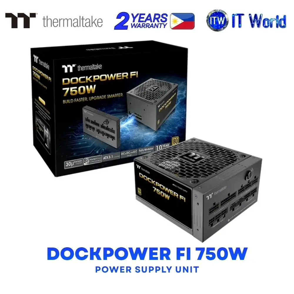 Thermaltake Dockpower FI 750W 80+ Gold Active PFC Pre-Route Cables Power Supply Unit - Black | Snow