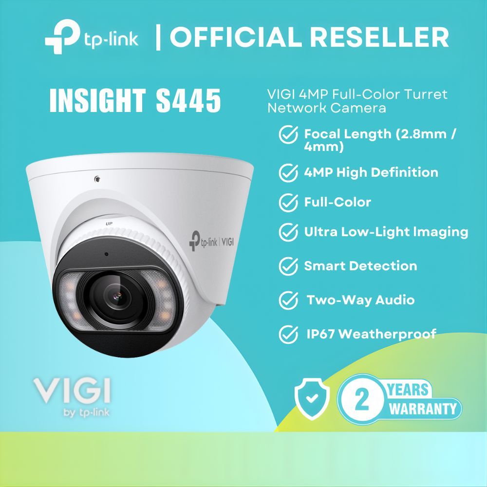 TP-Link VIGI Insight S445 4MP Full-Color IP67 Waterproof Turret Network Camera - 2.8mm / 4mm itw