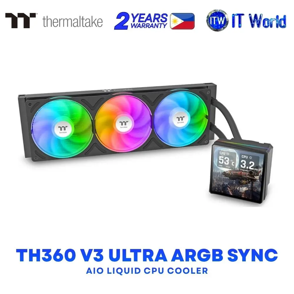 Thermaltake TH360 V3 Ultra ARGB Sync AIO Liquid CPU Cooler with 3.95" LCD Display - Black | Snow