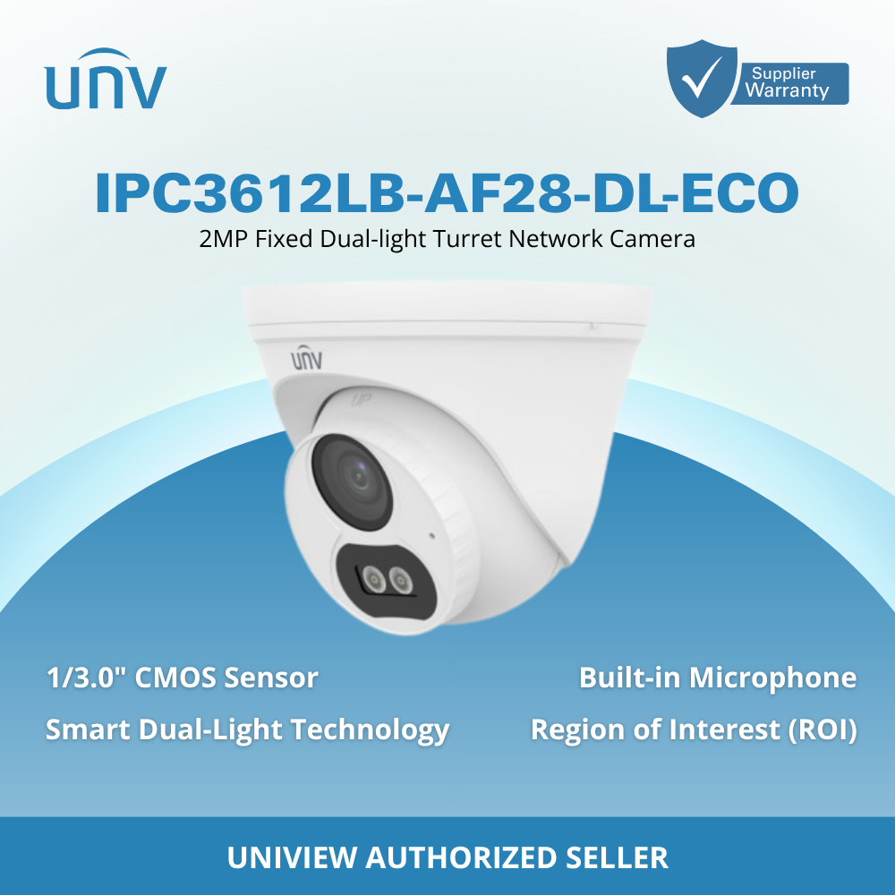 UNV IPC3612LB-AF28-DL-ECO 2MP HD Fixed Dual-light Turret Network Camera with Built-in Mic & PoE itw