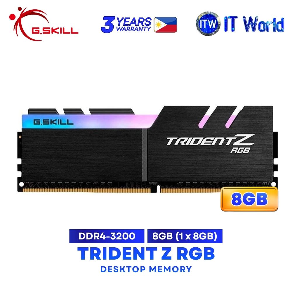 G.Skill Trident Z RGB 8GB (1x8GB) DDR4-3200Mhz CL16 Single Kit Desktop Memory F4-3200C16S-8GTZR