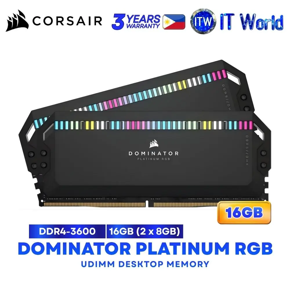 Corsair Dominator Platinum RGB 16GB (2x8GB) DDR4-3600Mhz CL18 UDIMM Desktop Memory - Black | White