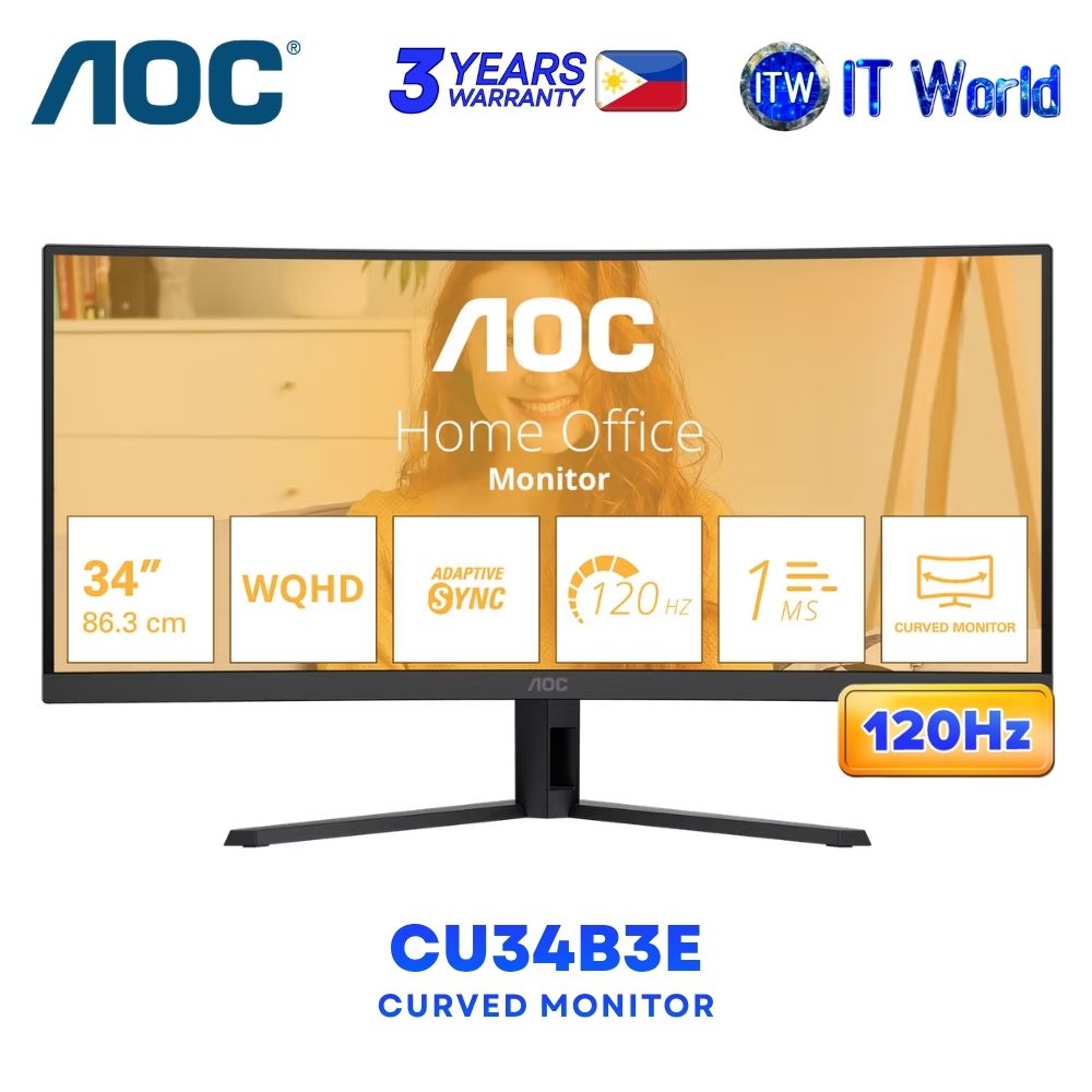 AOC CU34B3E - 34" 3440x1440 WQHD / 120Hz / VA / 4ms GTG, 1ms MPRT / 1500R Curved Monitor