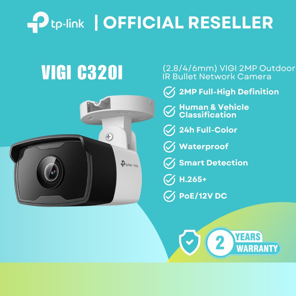 TP-Link VIGI C320I 2MP Outdoor IR Bullet Network Camera H.265+ PoE IP67 CCTV (2.8/4/6mm) itw