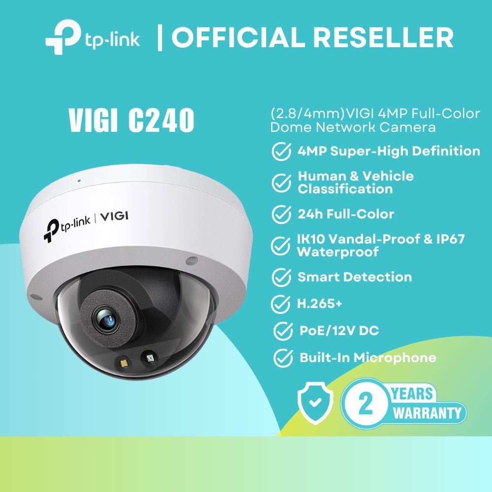 TP-Link VIGI C240 4MP Full-Color Dome Camera 2.8/4mm IP67 IK10 PoE MicroSD itw