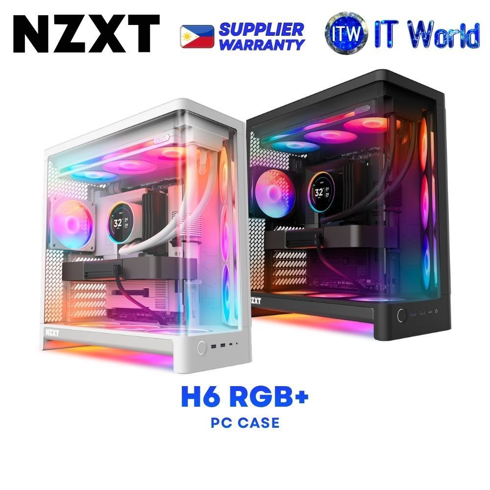 NZXT H6 RGB+ Dual-Chamber ATX Case Mid-Tower High-Airflow Tempered Glass PC Case - Black | White itw