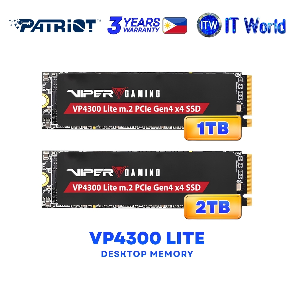Patriot VP4300 Lite Gaming SSD 2TB PCIe Gen4 NVMe M.2 2280 7,400MB/s, itw (1TB)