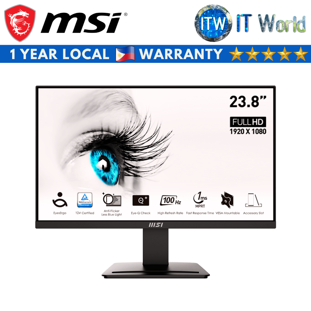 MSI Pro MP2412 - 24&quot; (1920 x 1080 FHD) / 100Hz / VA / 1ms MPRT (4ms GTG) / Frameless Monitor